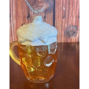 Glass Beer Mug Christmas Ornament Amber Glitter Foam Stein